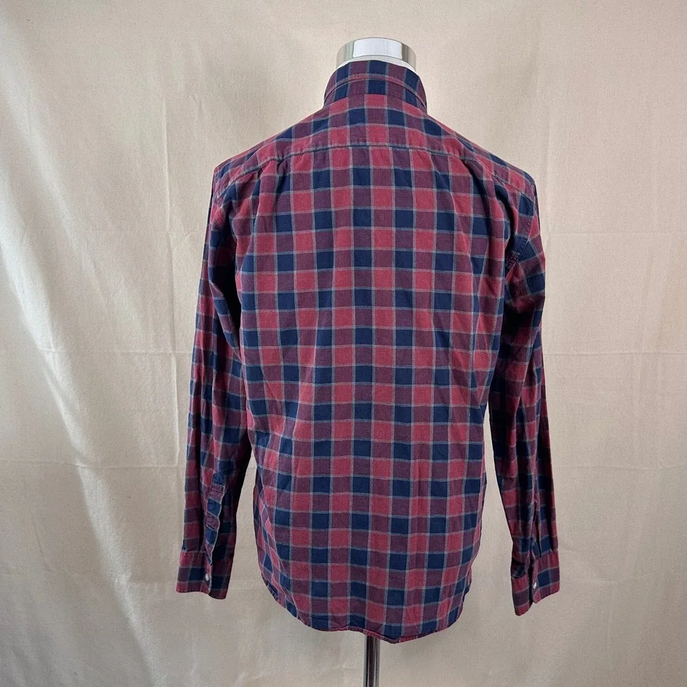 J. Crew Large Slim Fit Button Down Shirt Red Blue Plaid Cotton Casual Mens